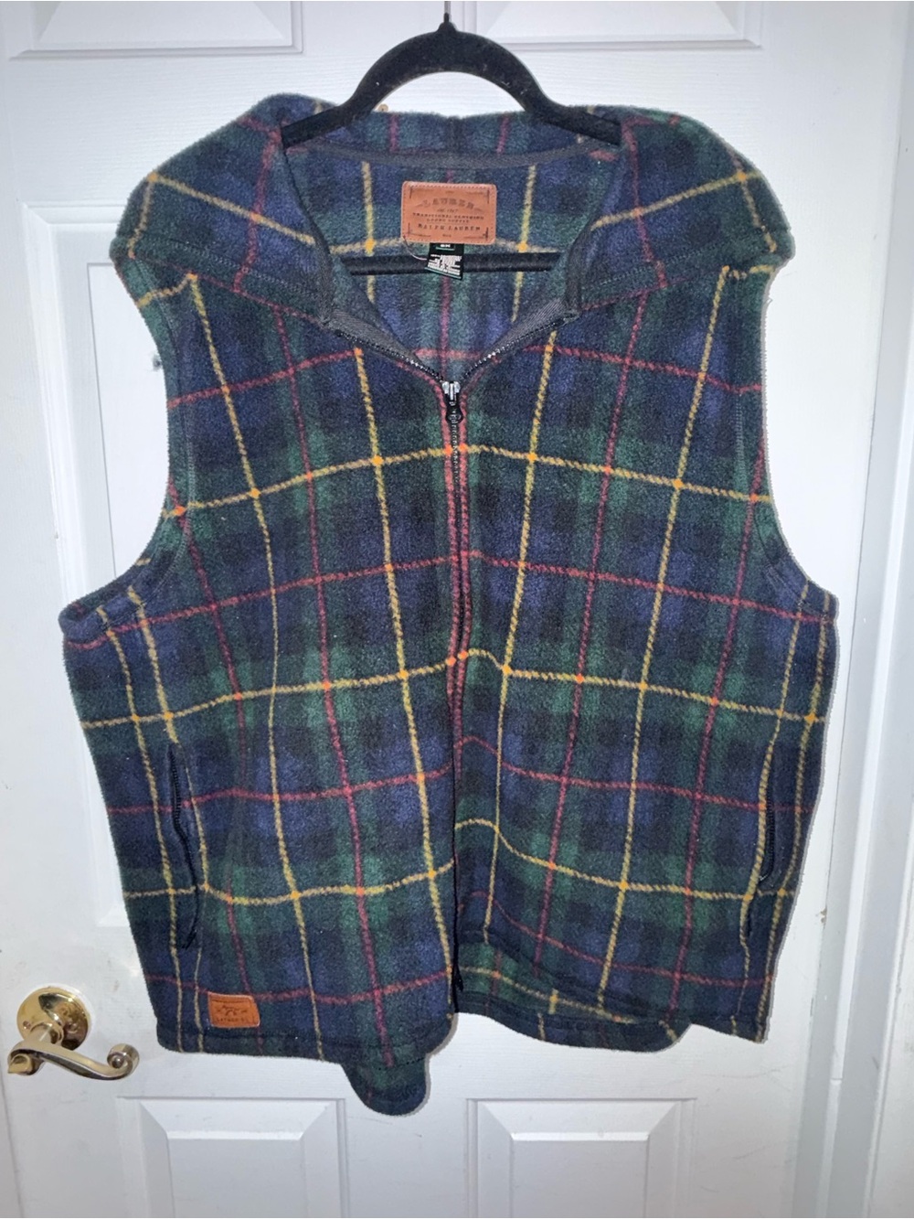 Ralph Lauren Navy & Green Plaid Fleece Zip Vest